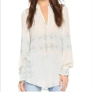 Free People Changing Times Print Tunic Blouse White Gray L